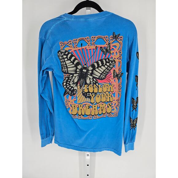 Obsessed Love Womens Sz S Long Sleeve T Shirt Follow Your Dreams Butterfly Print - Picture 5 of 5